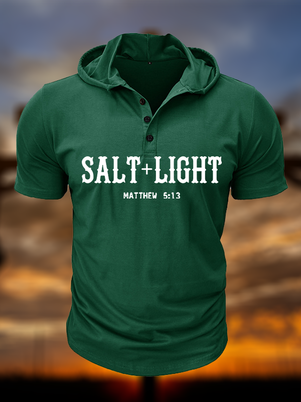 Salt & Light Christian Hooded Henley T Shirt