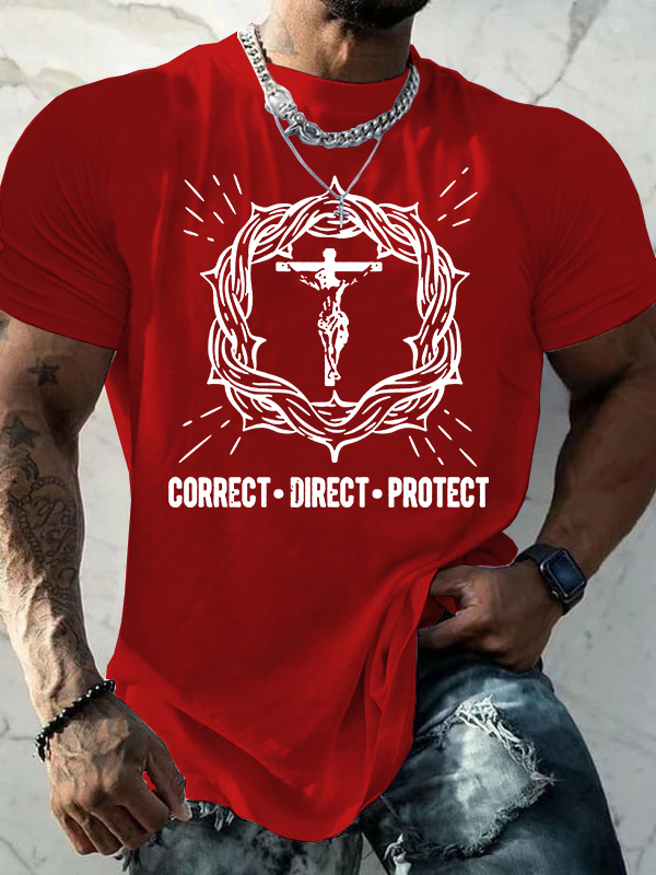Correct Direct Protect Jesus God Christian Cotton T-Shirt