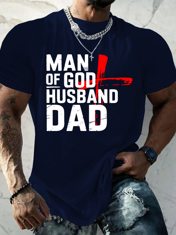 Man Of God Husband Dad  Jesus God Christian Cotton T-Shirt