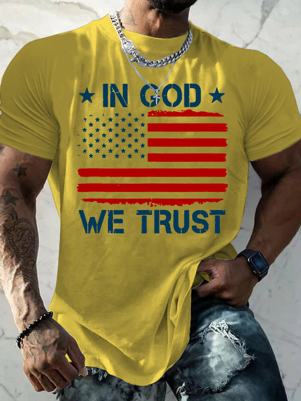 US American Flag In God We Trust Jesus God Christian Cotton T-Shirt