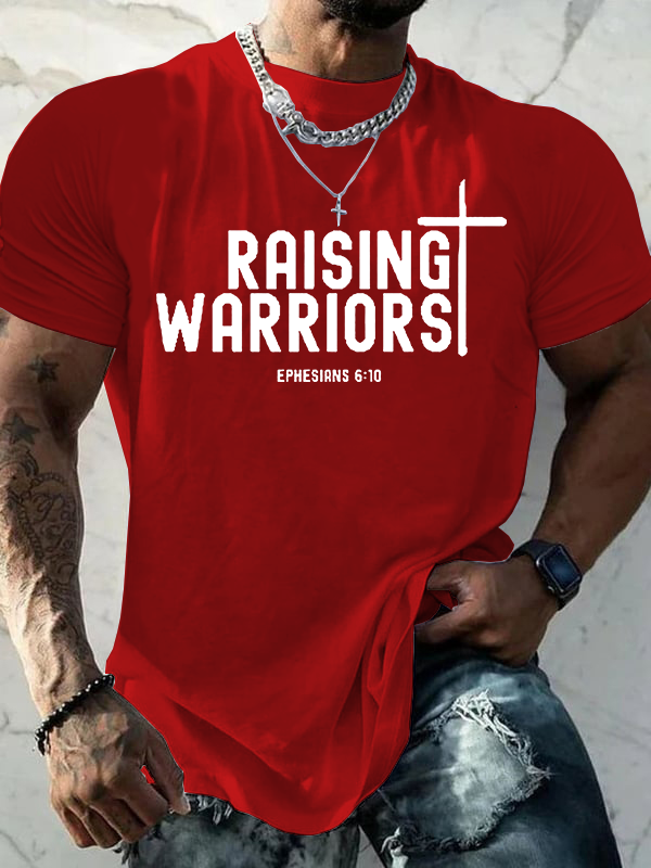Raising Warriors Bible Verse Christian Cotton T-Shirt