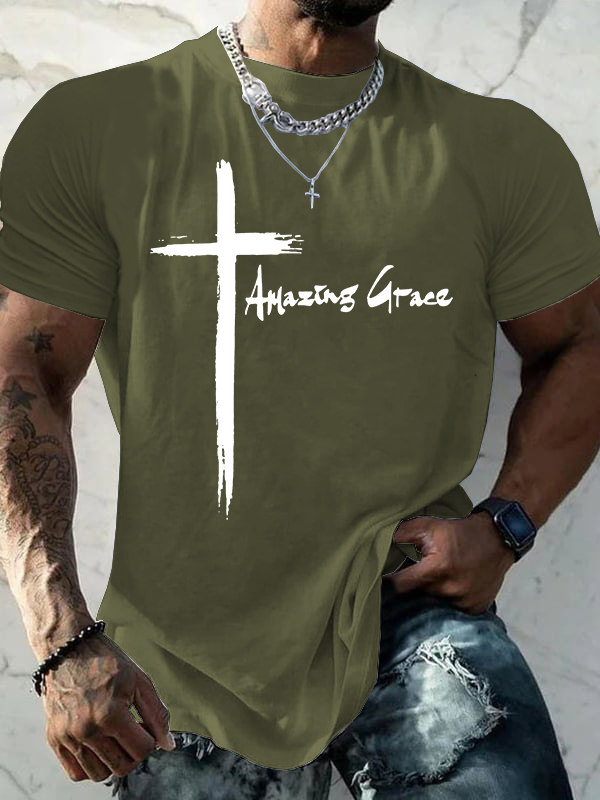 Amazing Grace Cross Jesus God Christian Cotton T-Shirt