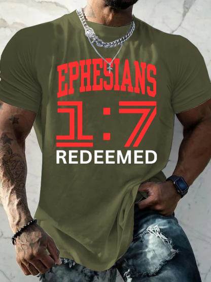 Ephesians 1:7 Redeemed Jesus God Christian Cotton T-Shirt