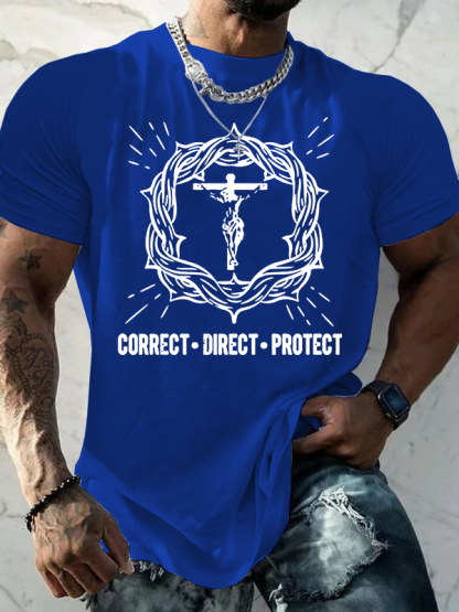 Correct Direct Protect Jesus God Christian Cotton T-Shirt