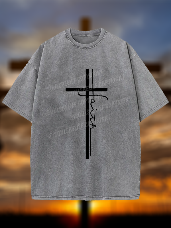 Faith Cross Christian Washed T-Shirt