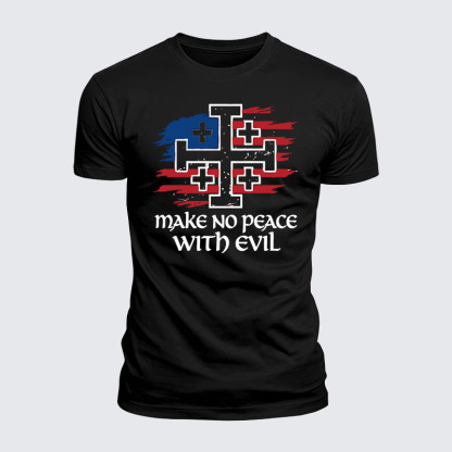 Luxe Mercerized Cotton Tee - Make No Peace with Evil Jerusalem Cross United States Flag 