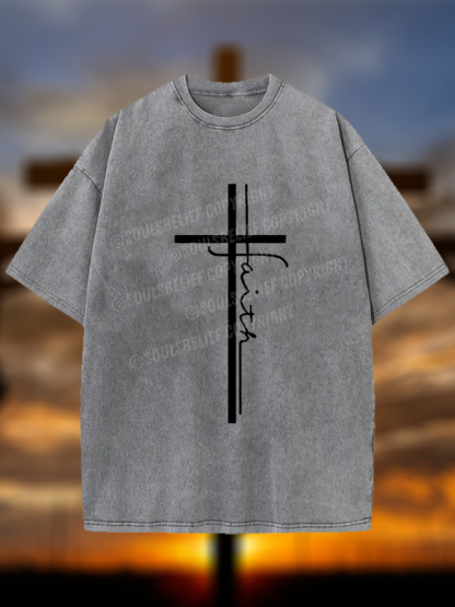 Faith Cross Christian Washed T-Shirt
