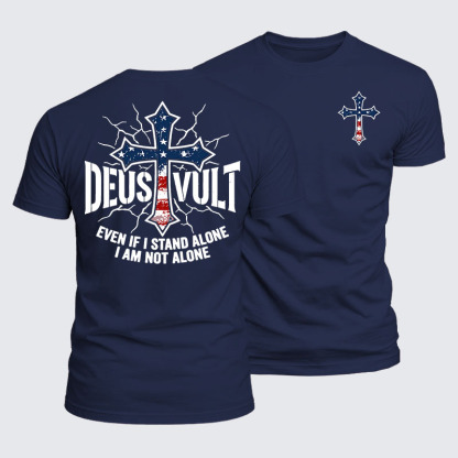 Luxe Mercerized Cotton Tee - Deus Vult Usa Flag Even If I Stand Alone, I Am Not Alone
