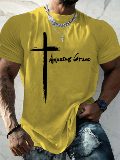 Amazing Grace Cross Jesus God Christian Cotton T-Shirt