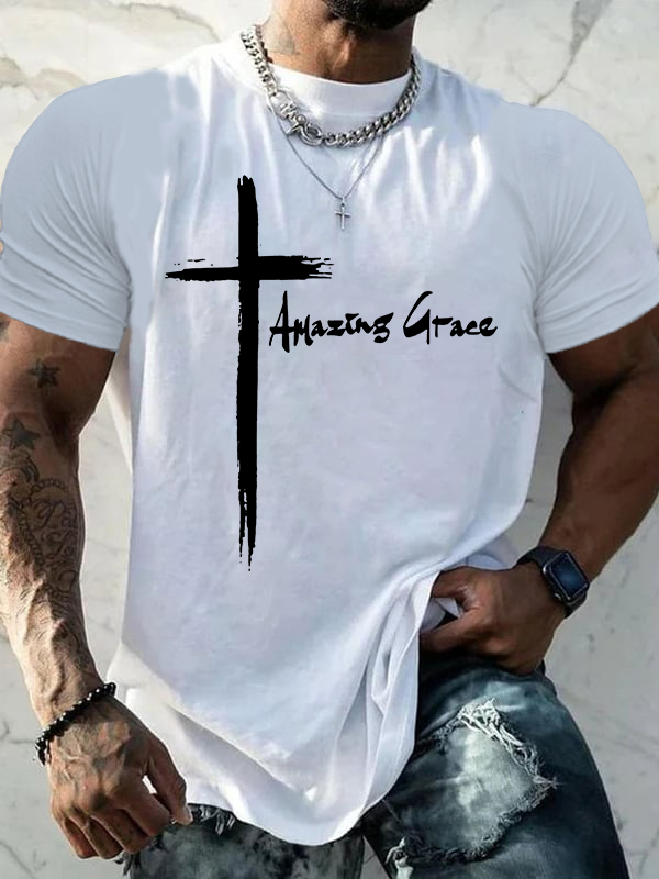 Amazing Grace Cross Jesus God Christian Cotton T-Shirt