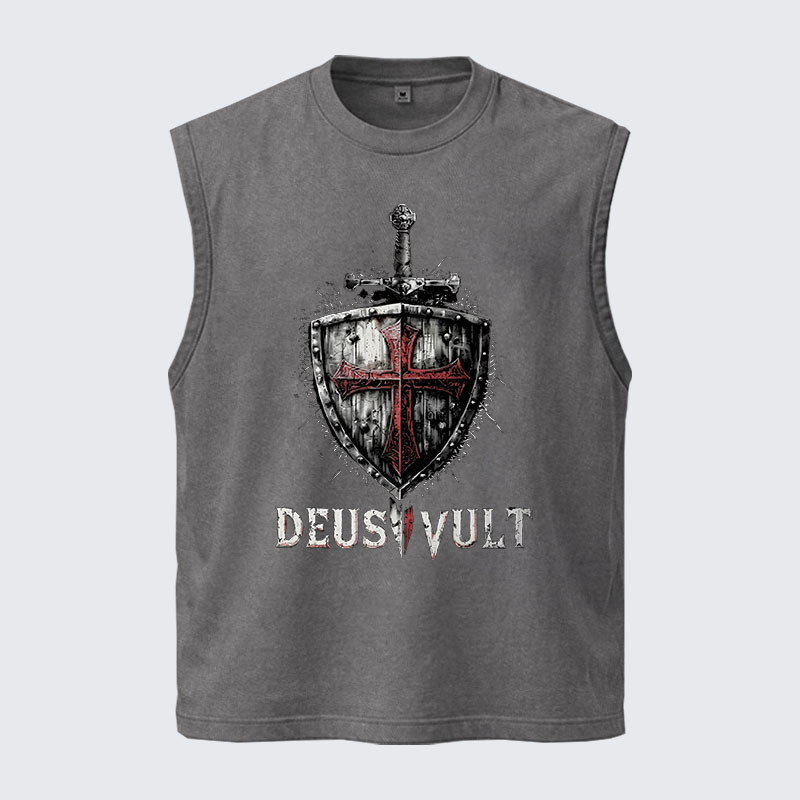 Washed Tank Top - Deus Vult Crusader Shield Templar Cross