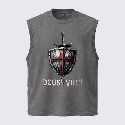 Washed Tank Top - Deus Vult Crusader Shield Templar Cross