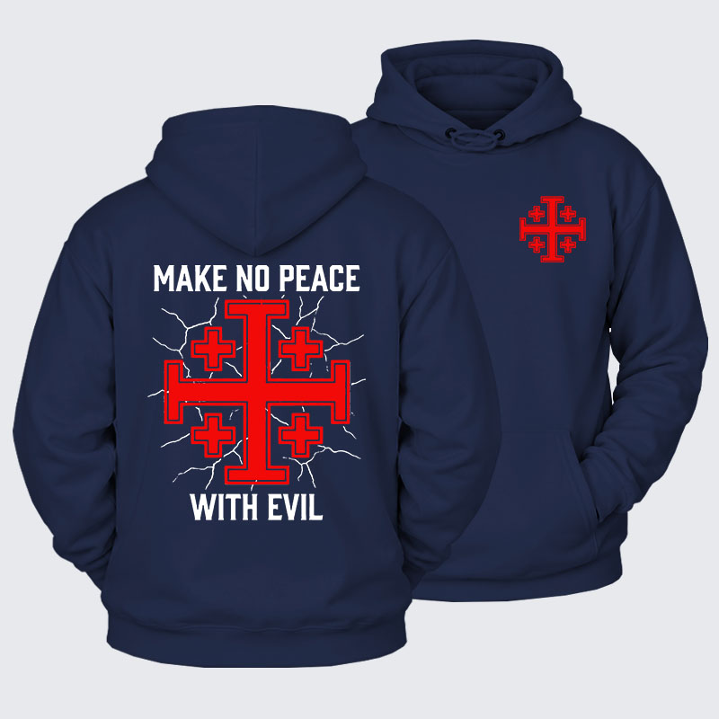 [Copy]Plush Fleece-Lined Hoodie - Make No Peace with Evil Knight Templar Jerusalem Cross