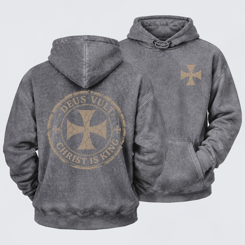 Washed Hoodie - Deus Vult Christ Is King