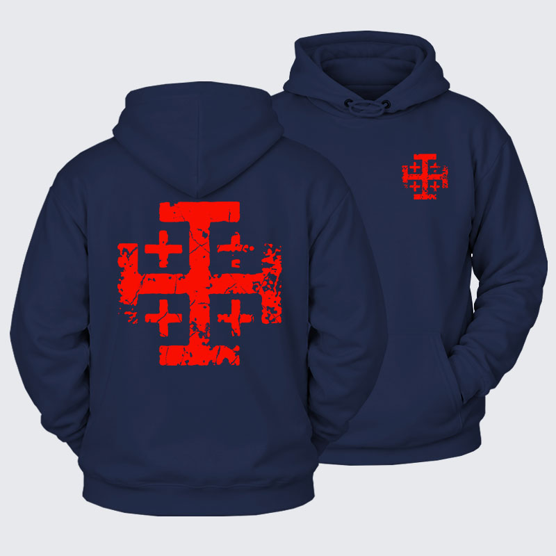 Plush Fleece-Lined Hoodie - Knights Templar Jerusalem Cross