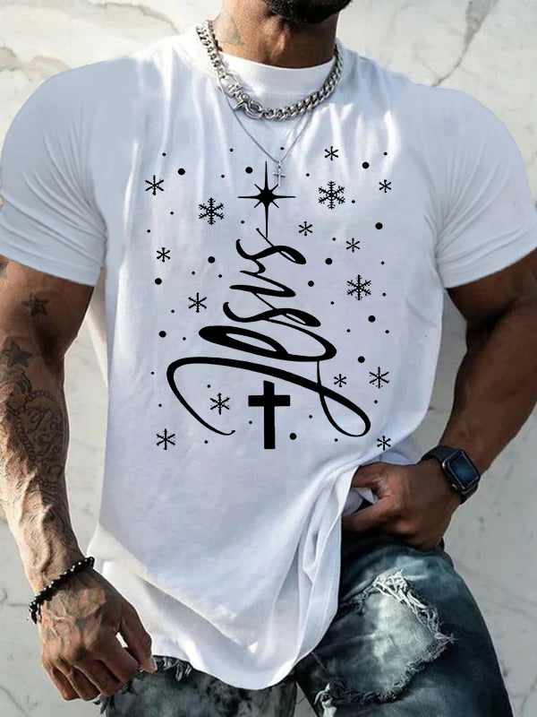 Christmas Cross Jesus God Christian Cotton T-Shirt