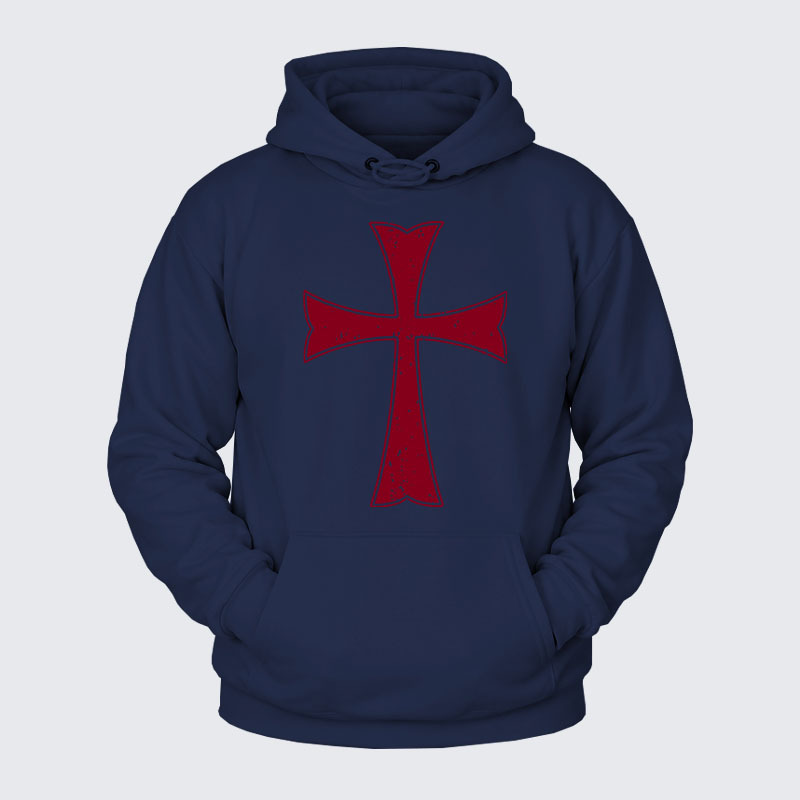 Plush Fleece-Lined Hoodie - Knights Templar Crusader Cross