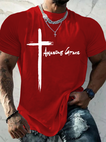 Amazing Grace Cross Jesus God Christian Cotton T-Shirt