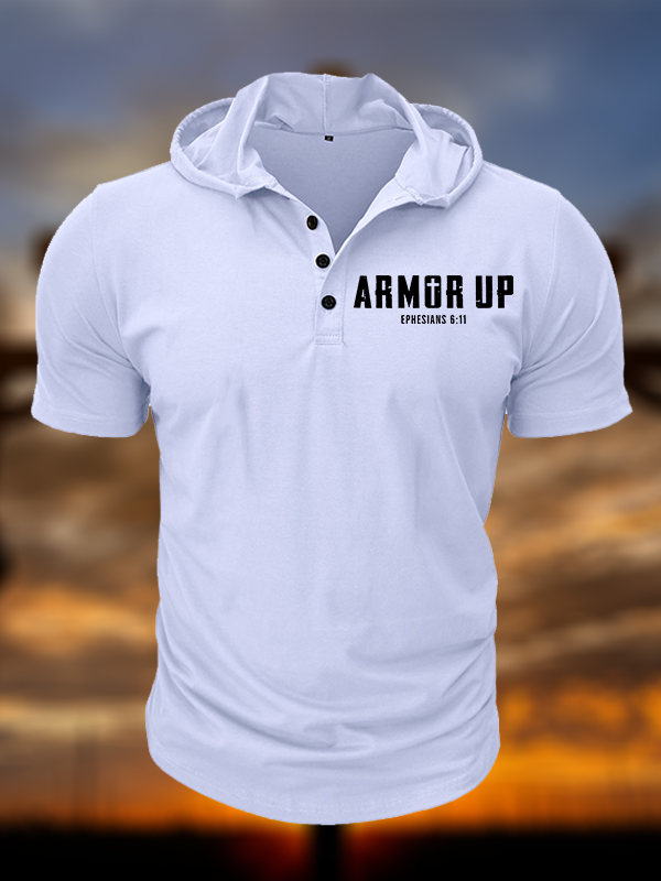 Armor Up Christian Hooded Henley T Shirt
