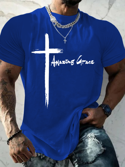 Amazing Grace Cross Jesus God Christian Cotton T-Shirt