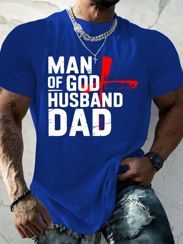 Man Of God Husband Dad  Jesus God Christian Cotton T-Shirt