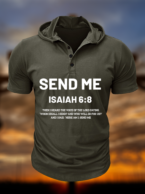 [Copy]Send Me Isaiah 6:8  Christian Hooded Henley T Shirt