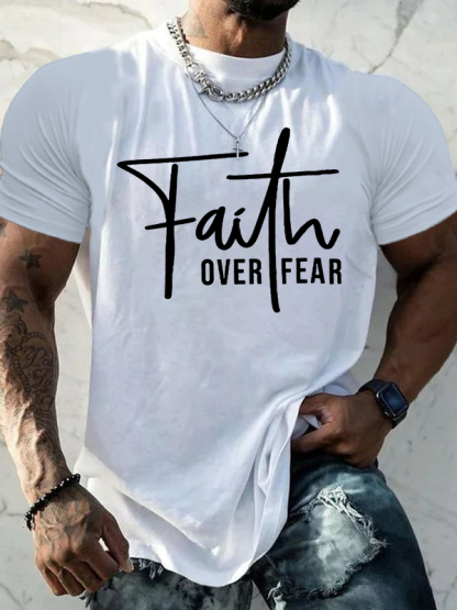 Faith Over Fear Cross Christian Cotton T-Shirt