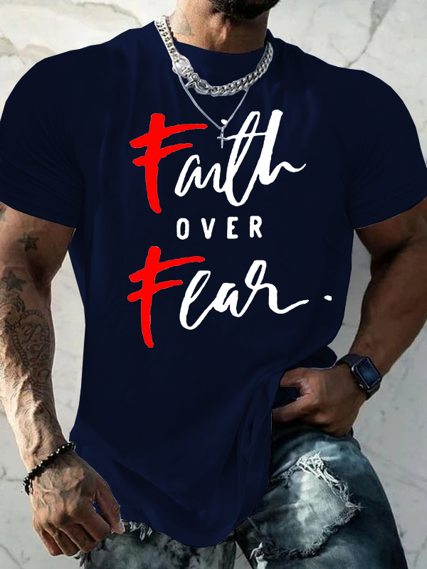 Faith Over Fear Cross Christian Cotton T-Shirt