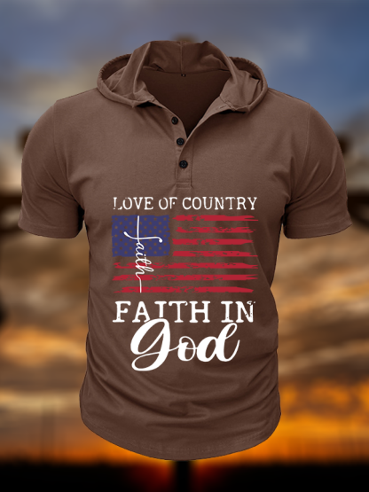 Faith In God Christian Hooded Henley T Shirt