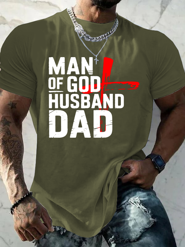 Man Of God Husband Dad  Jesus God Christian Cotton T-Shirt