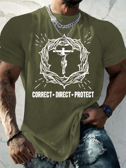 Correct Direct Protect Jesus God Christian Cotton T-Shirt