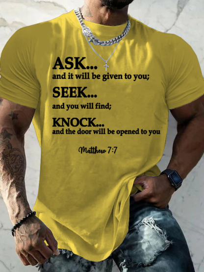 Matthew 7 Bible Verse Ask Seek Knock Jesus God Christian Cotton T-Shirt