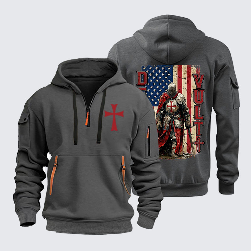 Zipper Hoodies - Deus Vult Knight Templar American Flag Crusader