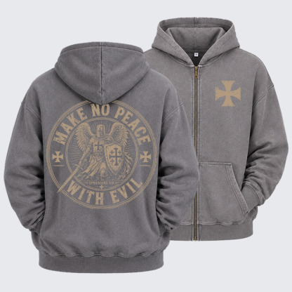 Washed Zip-Up Hoodie - Make No Peace With Evil
