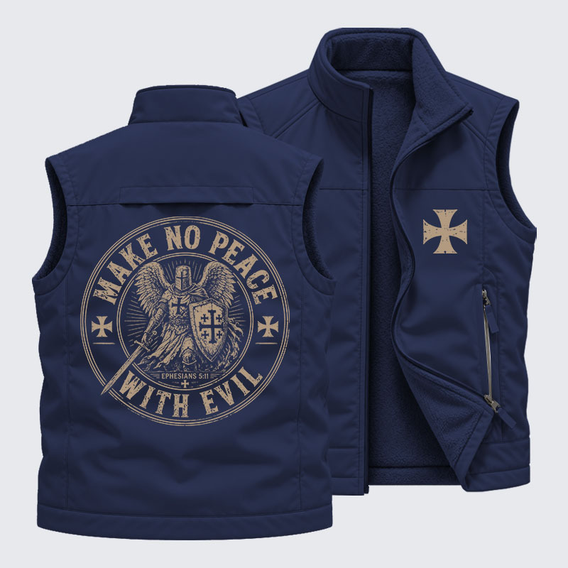 Make No Peace With Evil Reversible Outdoor Fleece-Lined Multi-Pocket Vest