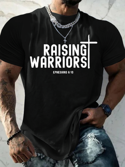 Raising Warriors Bible Verse Christian Cotton T-Shirt