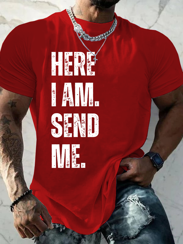 Here I am Lord Send Me Isaiah 6:8 Jesus God Christian Cotton T-Shirt