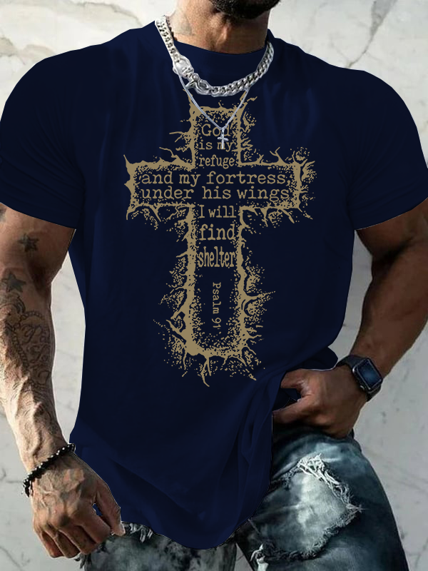 God Is My Refuge Psalm 91 Jesus God Christian Cotton T-Shirt