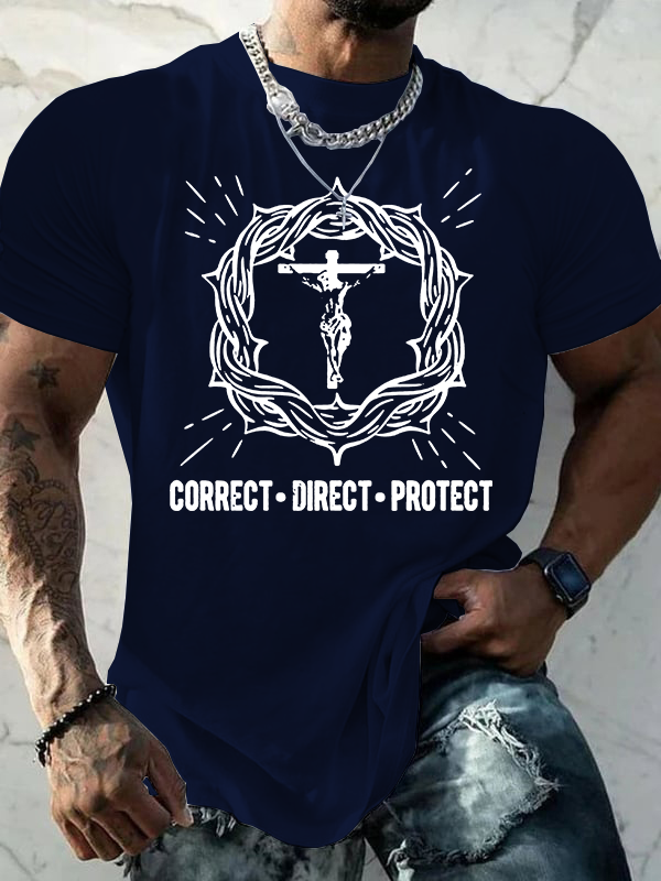 Correct Direct Protect Jesus God Christian Cotton T-Shirt