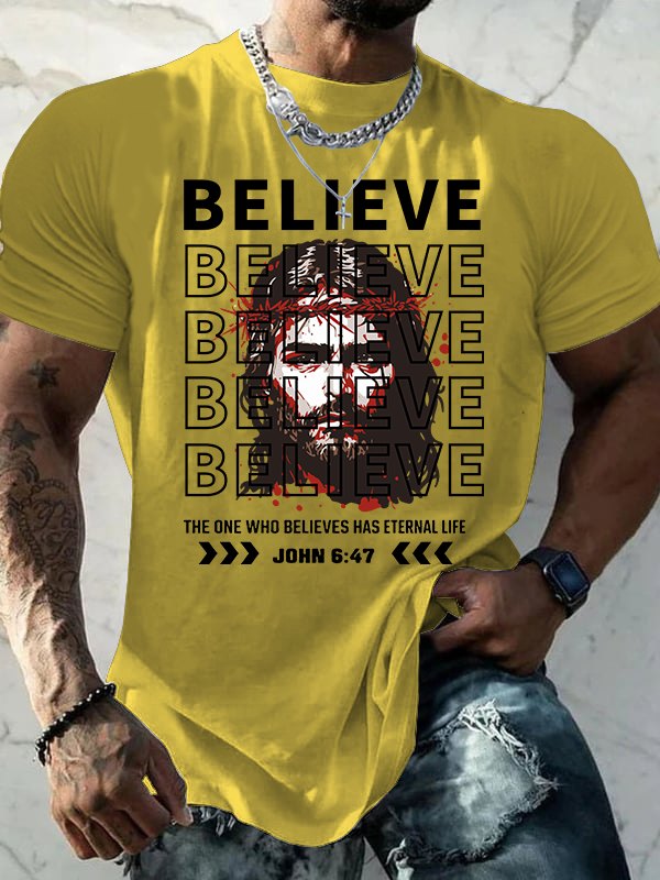 The One Who Believes Has Eternal Life Jesus God Christian Cotton T-Shirt