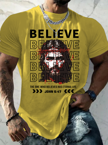 The One Who Believes Has Eternal Life Jesus God Christian Cotton T-Shirt