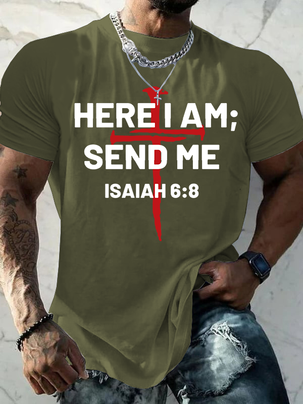 Here I Am Send Me Jesus God Christian Cotton T-Shirt