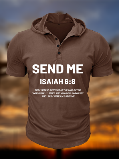 [Copy]Send Me Isaiah 6:8  Christian Hooded Henley T Shirt