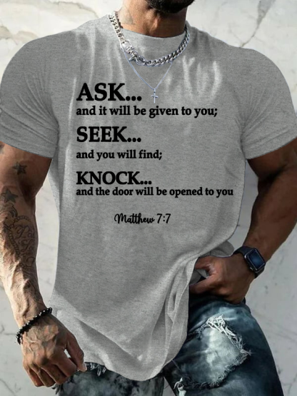 Matthew 7 Bible Verse Ask Seek Knock Jesus God Christian Cotton T-Shirt