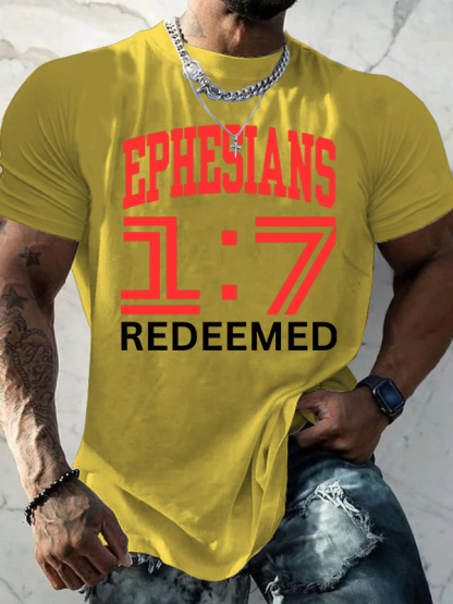 Ephesians 1:7 Redeemed Jesus God Christian Cotton T-Shirt