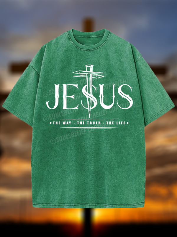 Jesus The Way The Truth The Life Christian Washed T-Shirt