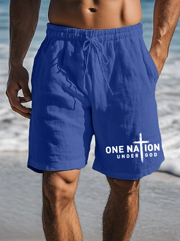 Men's One Nation Under God Cross Christian Beach Shorts