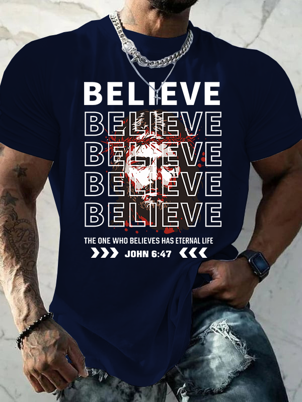 The One Who Believes Has Eternal Life Jesus God Christian Cotton T-Shirt