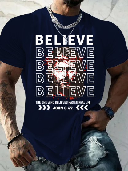 The One Who Believes Has Eternal Life Jesus God Christian Cotton T-Shirt