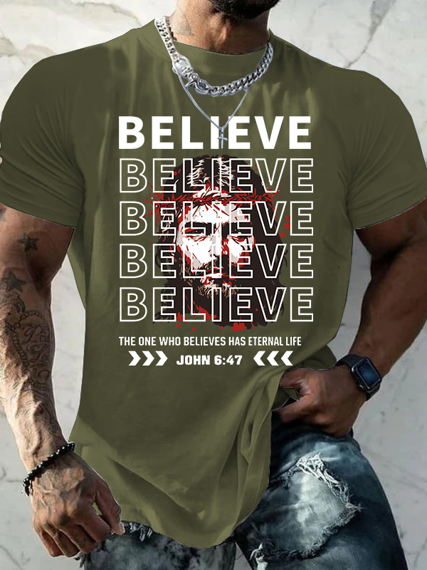 The One Who Believes Has Eternal Life Jesus God Christian Cotton T-Shirt